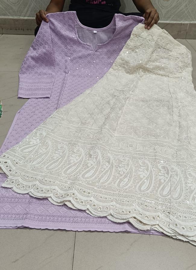 Lavender Cambric Cotton Festival Wear Chikankari Kurti With Sharara