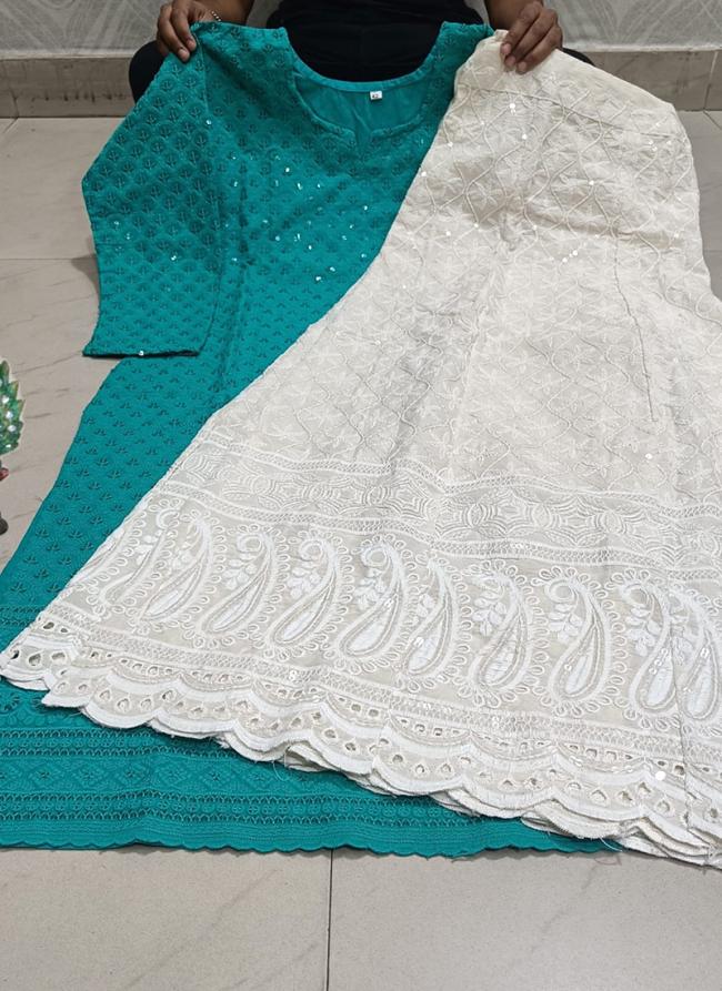 Sky Blue Cambric Cotton Festival Wear Chikankari Kurti With Sharara