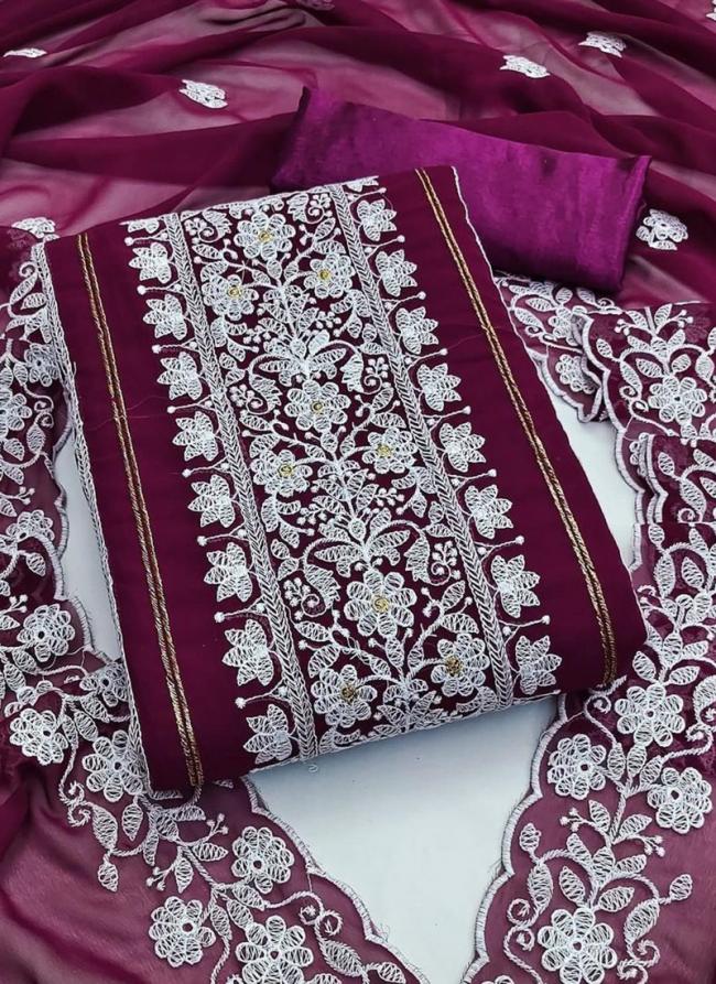 Purple Georgette Traditional Wear Lucknowi Work Dress Material