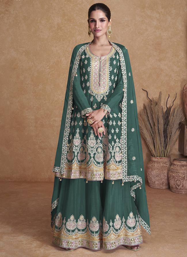 Green Georgette Festival Wear Embroidery Work Palazzo Suit