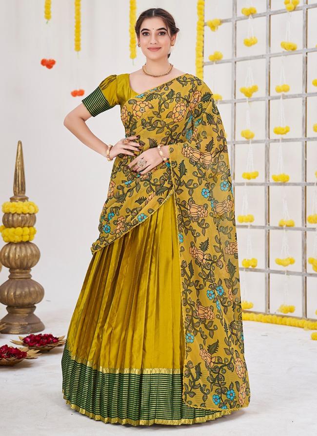 Yellow Banarasi Silk Festival Wear Ikkat Printed Lehenga Choli