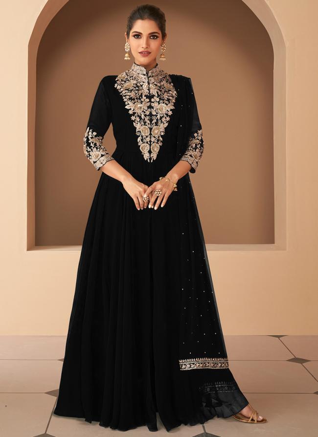Black Georgette Party Wear Embroidery Work Anarkali Suit