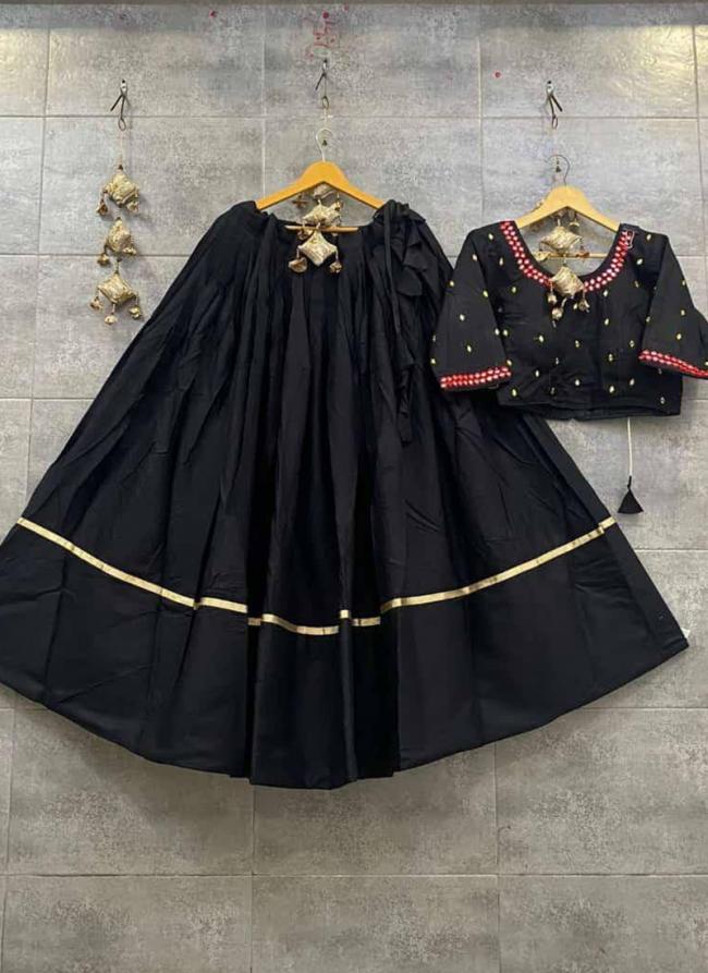 Black Rayon Navratri Wear Hand Work Skirt With Blouse