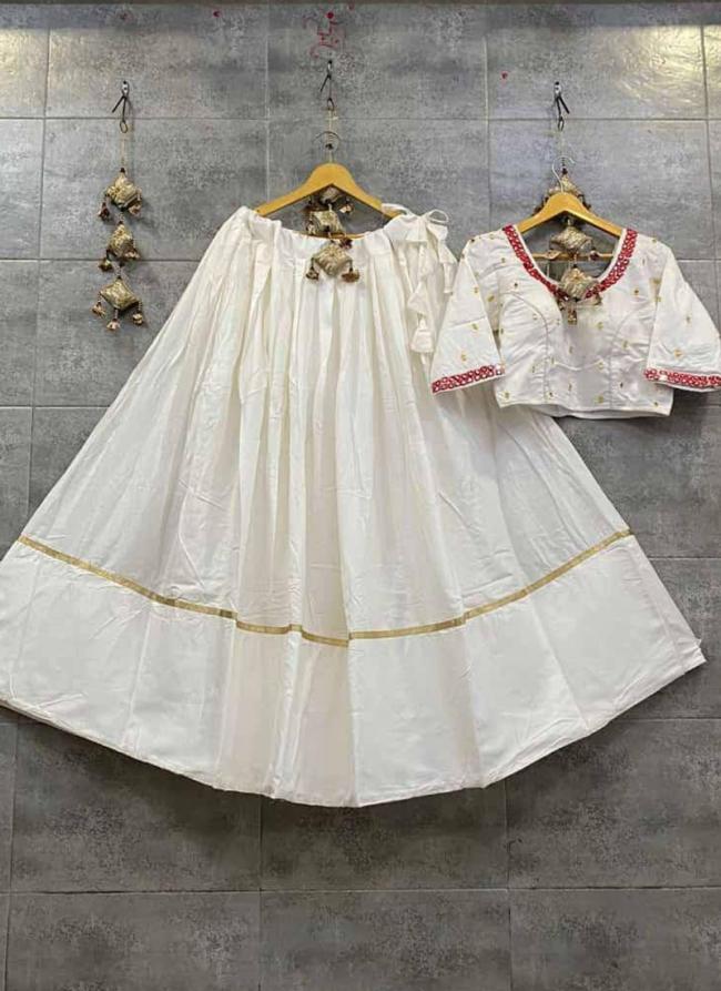 White Rayon Navratri Wear Hand Work Skirt With Blouse