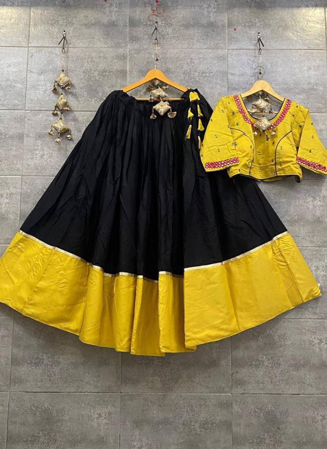 Black Rayon Navratri Wear Hand Work Skirt With Blouse