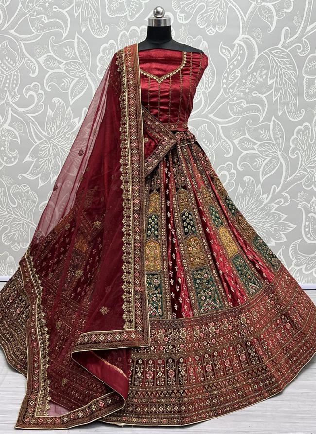 Maroon Velvet Reception Wear Dori Work Lehenga Choli