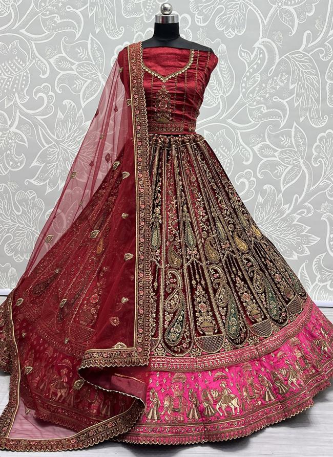 Maroon Velvet Wedding Wear Dori Work Lehenga Choli