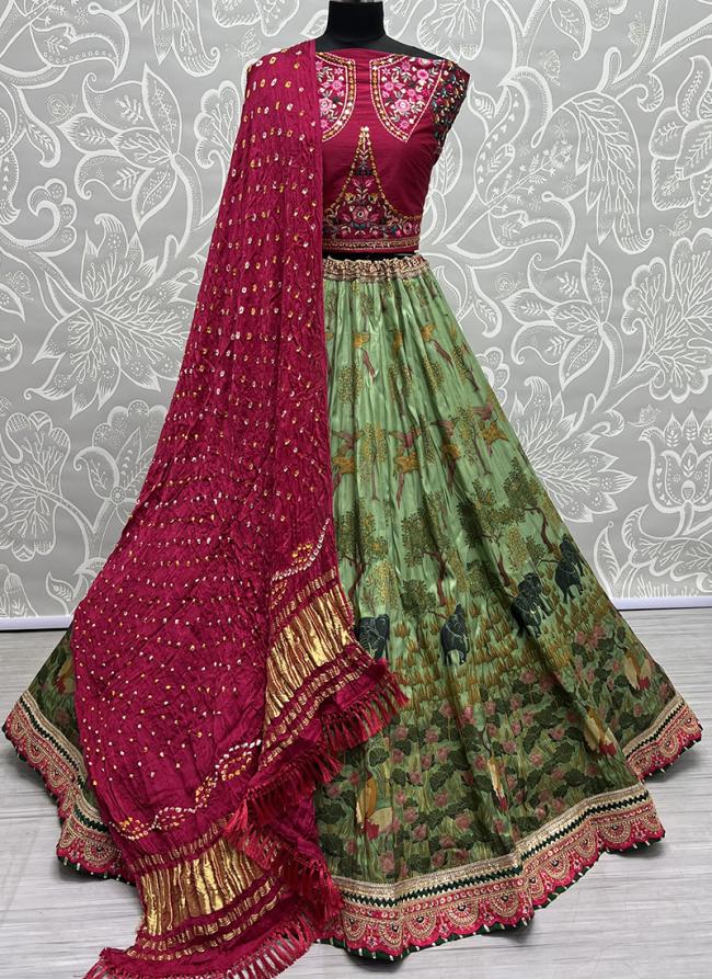 Pista Green Pure Silk Wedding Wear Embroidery Work Lehenga Choli