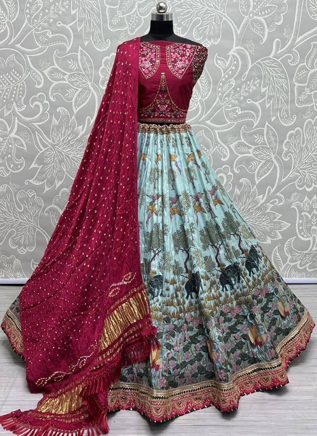 Sky Blue Pure Silk Wedding Wear Embroidery Work Lehenga Choli