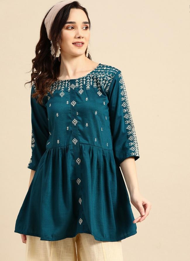 Rama Viscose Blend Casual Wear Embroidery Work Top