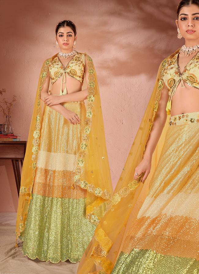 Yellow Net Wedding Wear Thread Work Lehenga Choli