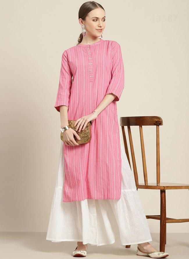Pink Poly Cotton Casual Wear Digital Printed Kurti