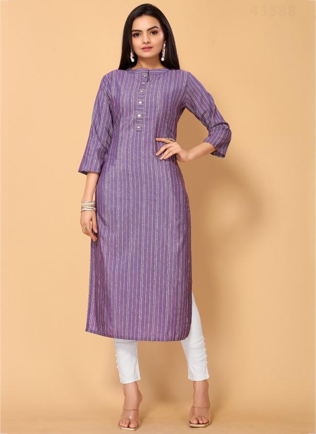 Purple Poly Cotton Casual Wear Digital Printed Kurti