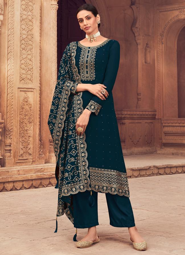 Black Georgette Traditional Wear Embroidery Work Palazzo Suit