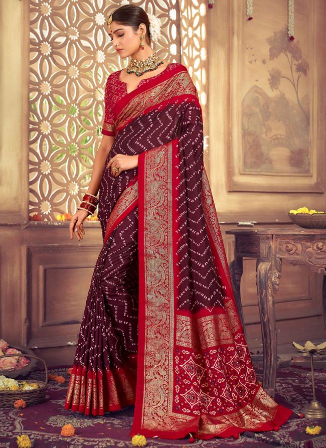 Maroon Dola Silk Festival Wear Printed Saree