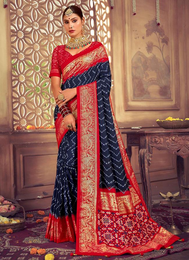 Navy Blue Dola Silk Festival Wear Printed Saree