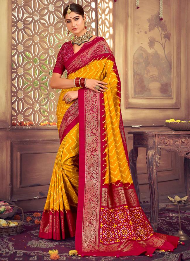 Yellow Dola Silk Festival Wear Printed Saree