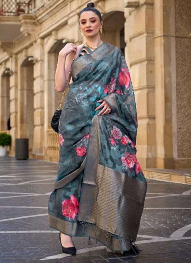 Firozi Brasso Traditional Wear Printed Saree