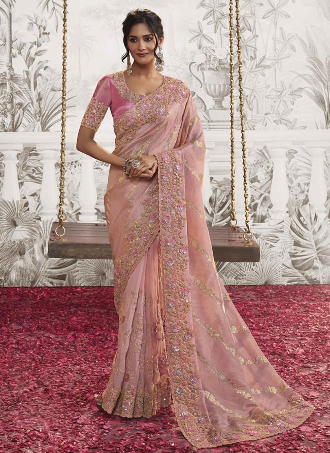 Light Pink Fancy Reception Wear Zari Embroidery Saree
