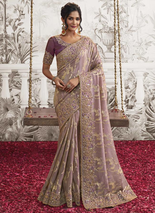 Lilac Fancy Reception Wear Zari Embroidery Saree