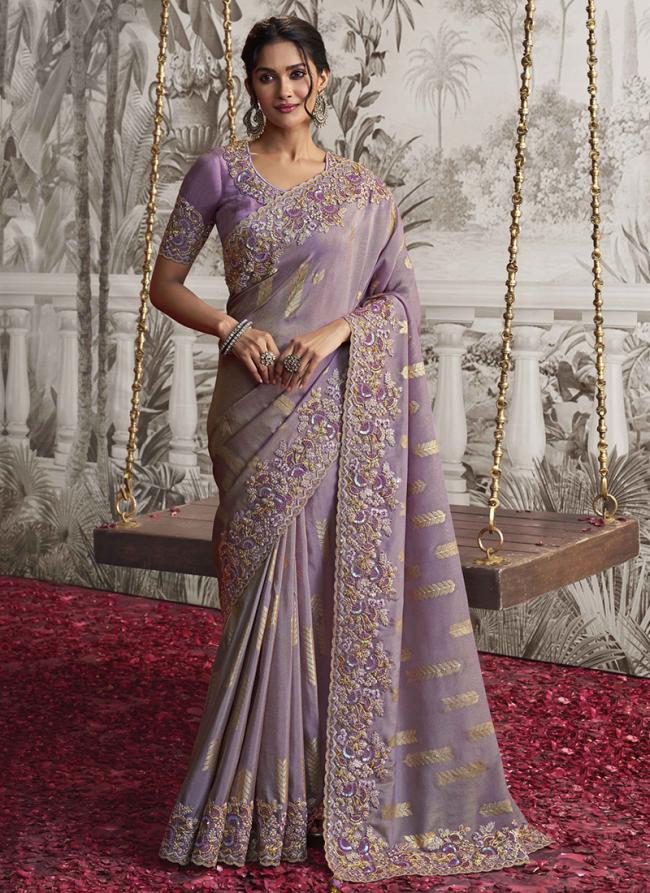 Purple Fancy Reception Wear Zari Embroidery Saree