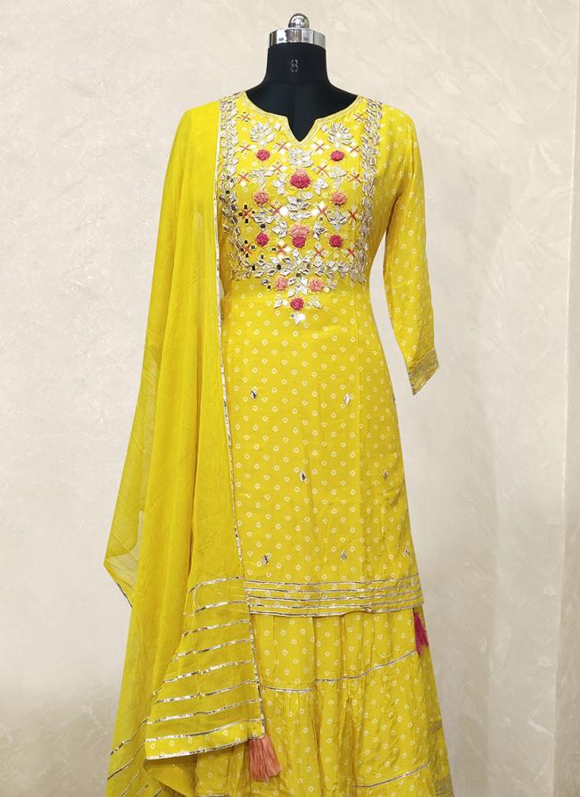 Yellow Pure Muslin Wedding Wear Embroidery Work Readymade Salwar Suit