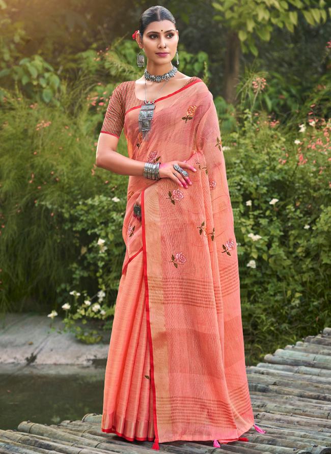 Gajri Linen Traditional Wear Weaving Saree