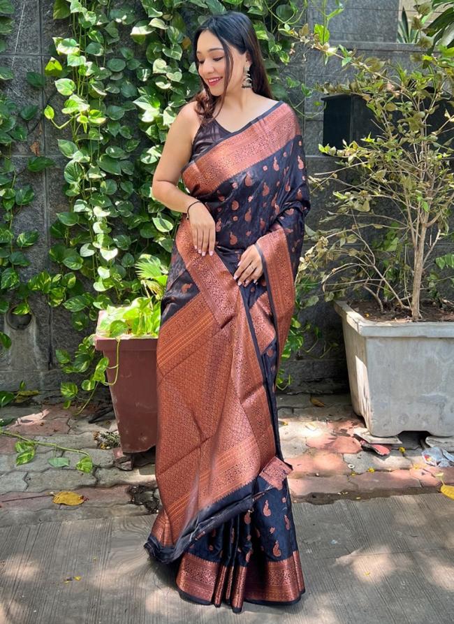 Black Soft Silk Festival Wear Weaving Saree