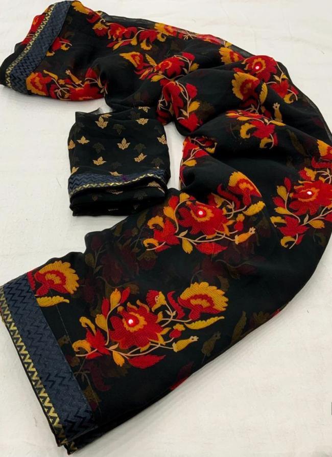Black Georgette Casual Wear Printed Saree