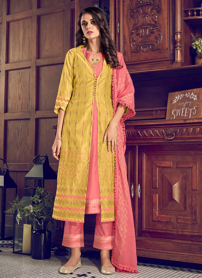 Yellow Pure Art Silk Party Wear Embroidery Work Straight Suit