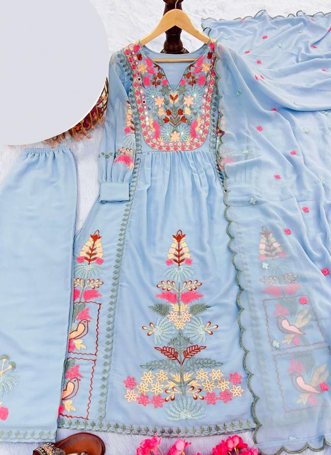 Blue Faux Georgette Festival Wear Embroidery Work Readymade Pakistani Suit