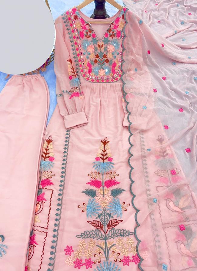 Pink Faux Georgette Festival Wear Embroidery Work Readymade Pakistani Suit