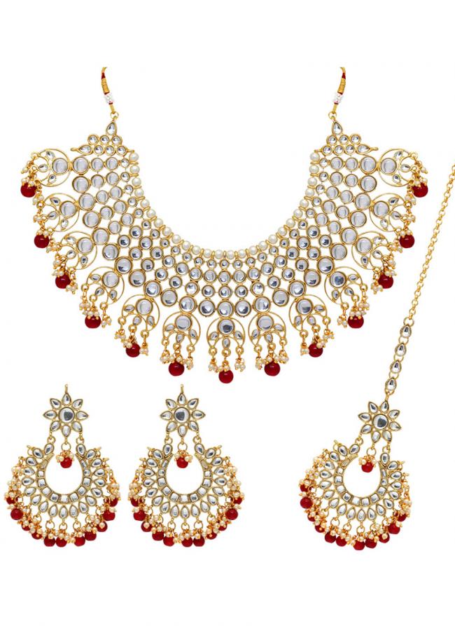 Maroon Imitation Pearl And Kundan Necklace Set