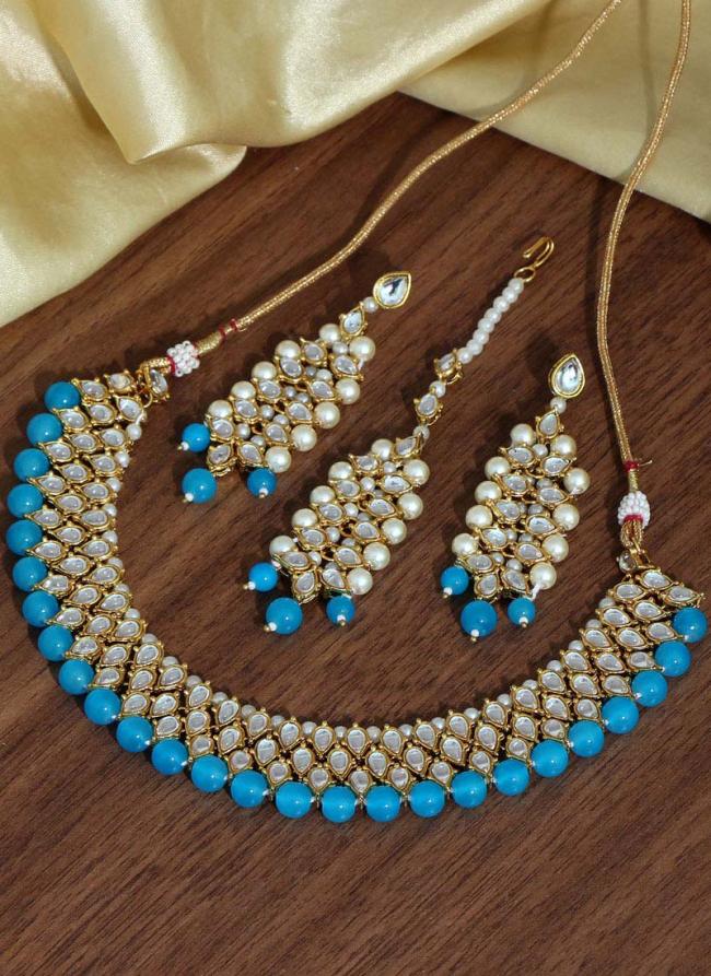 Sky Blue Kundan Choker Necklace Set