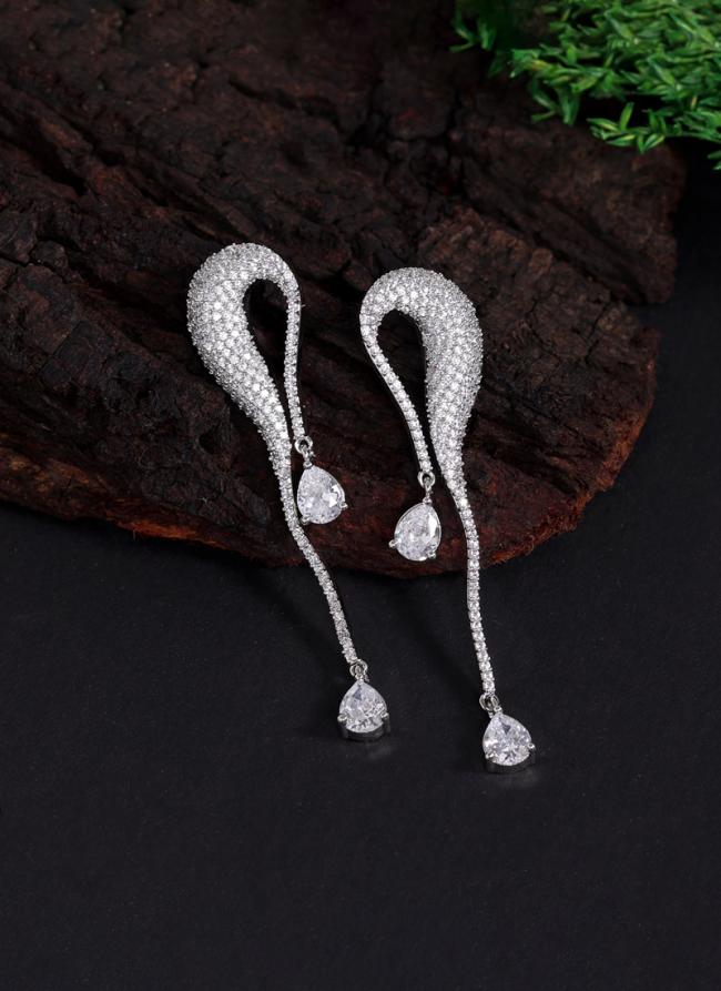 Silver Plated American Diamond Brass Earrings