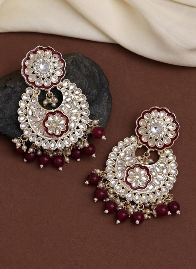 Maroon Kundan Meenakari Earrings