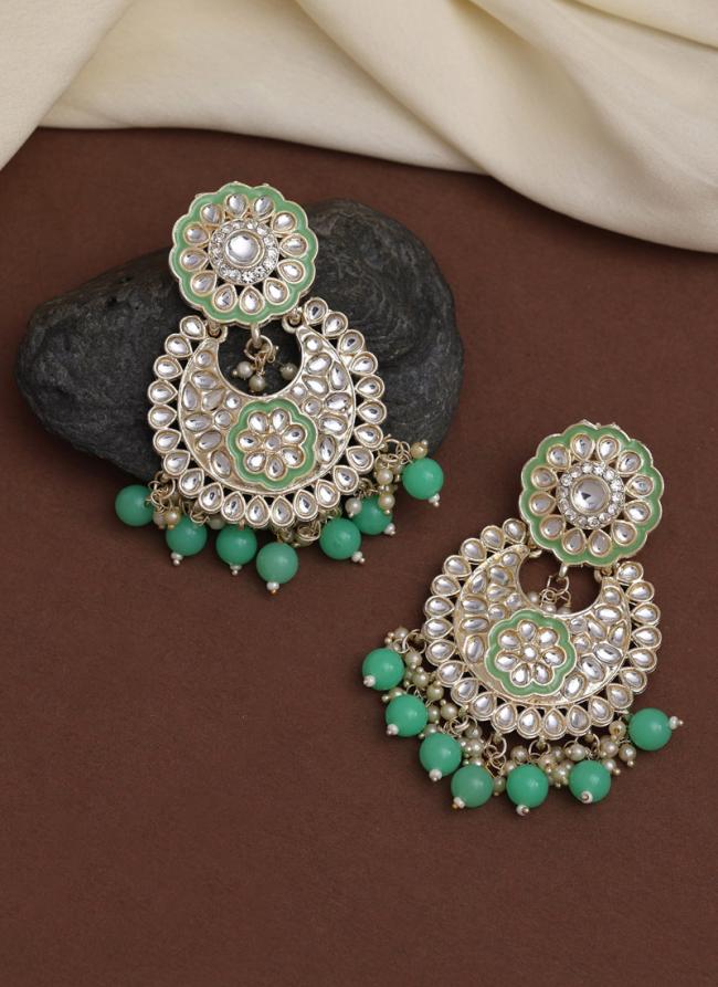 Pista Green Kundan Meena Earrings