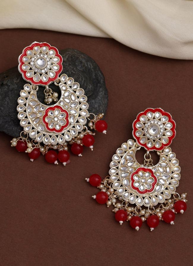 Red Kundan Meena Earrings