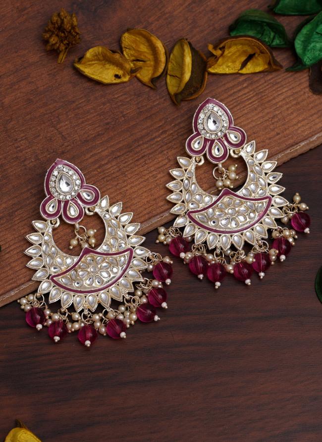 Purple Meenakari Kundan Stud Earrings