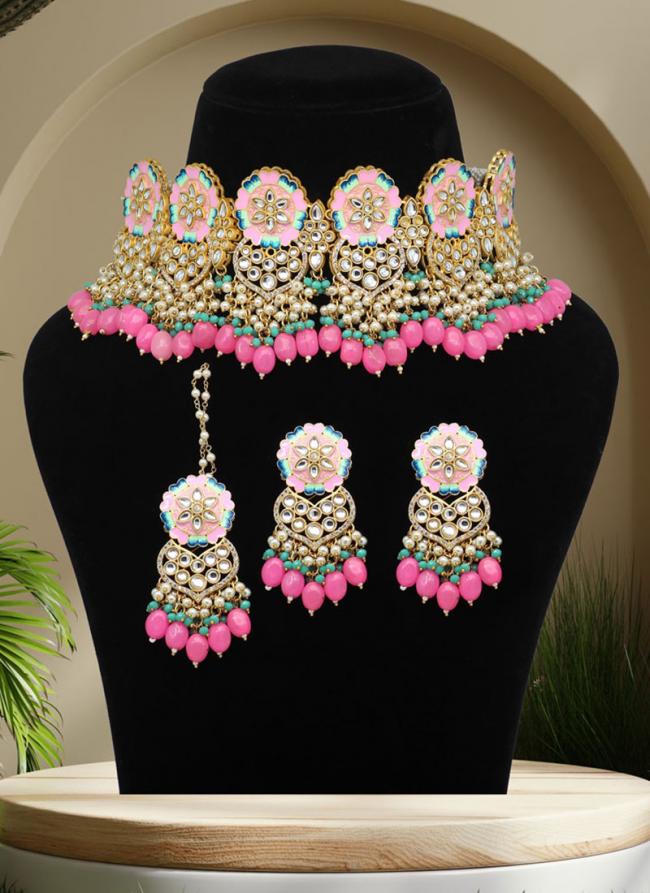 Pink Colour Premium Meenakari Necklace Set
