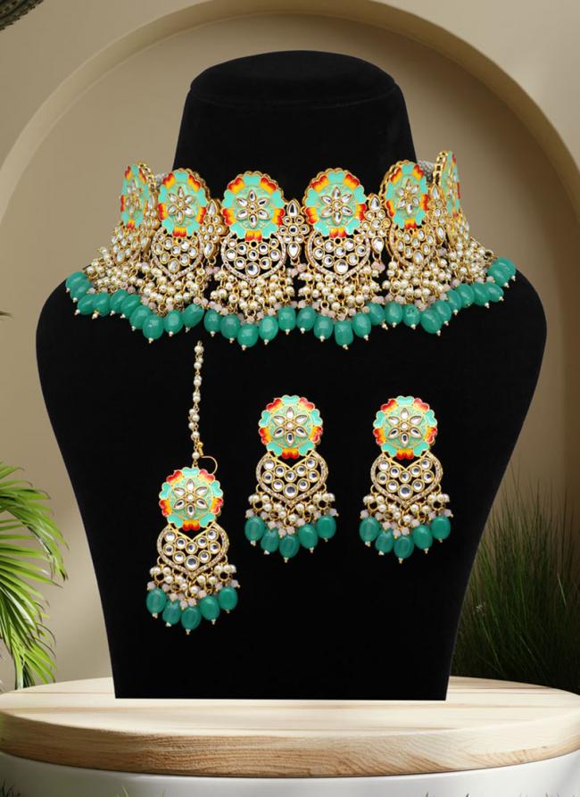 Rama Green Colour Premium Meenakari Necklace Set