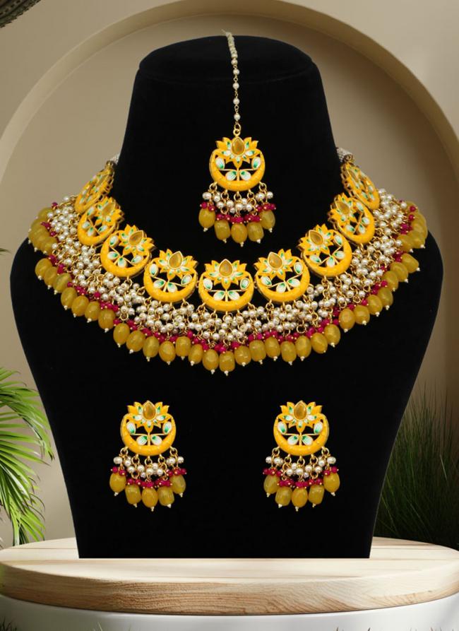 Yellow Brass Meenakari Choker Necklace Set