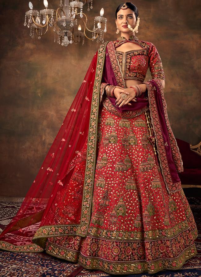 Red Silk Bridal Wear Hand Work Lehenga Choli