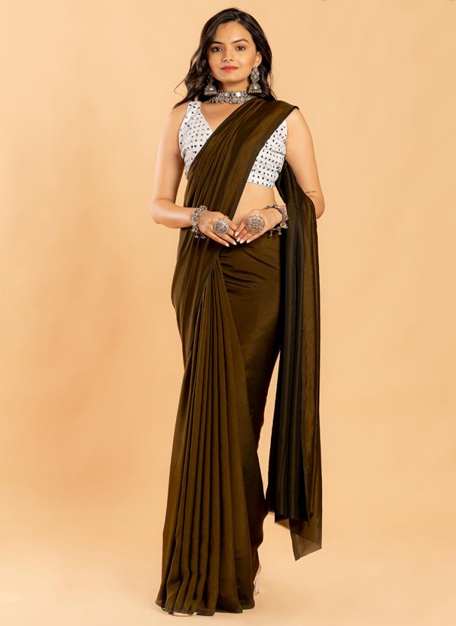 Brown Silk Traditional Wear Plain Saree