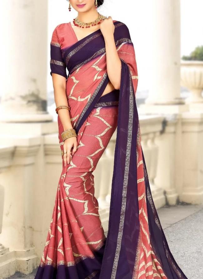 Peach Doll Moss Casual Wear Foil Printed Saree