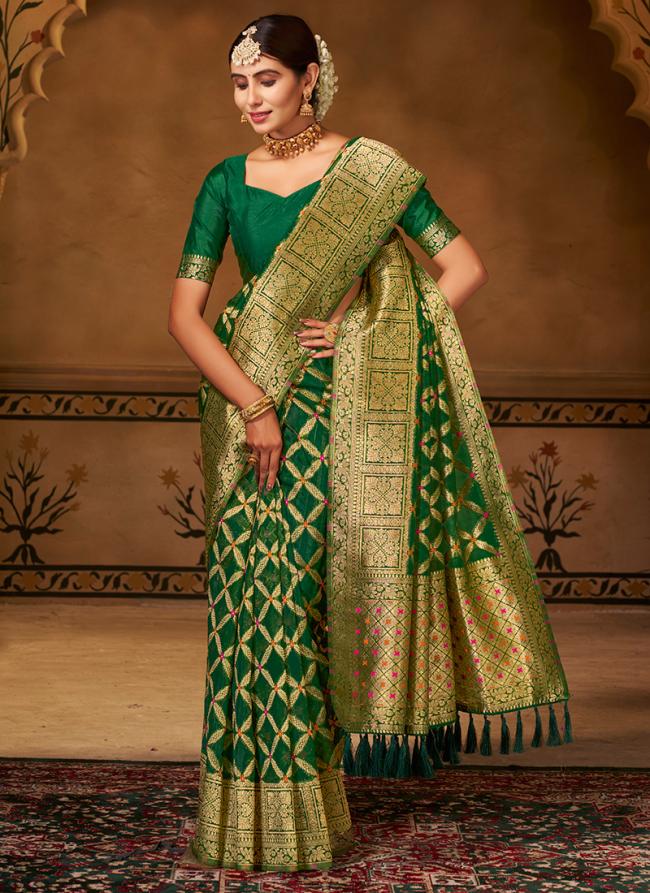 Green Pure Georgette Festival Wear Weaving Saree