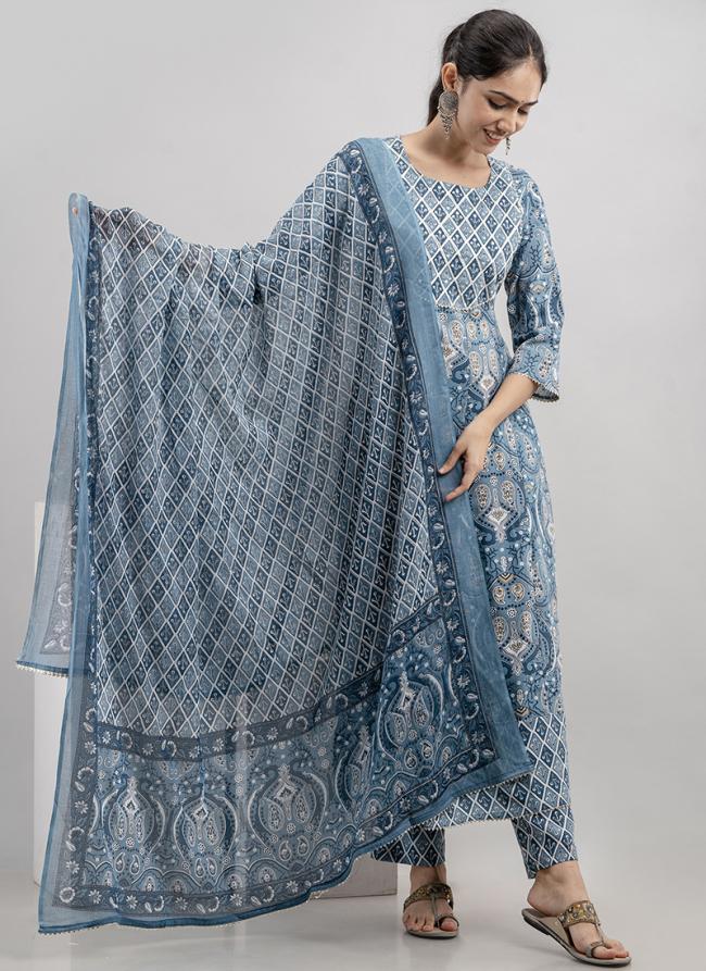 Blue Rayon Cotton Festival Wear Embroidery Work Readymade Salwar Suit