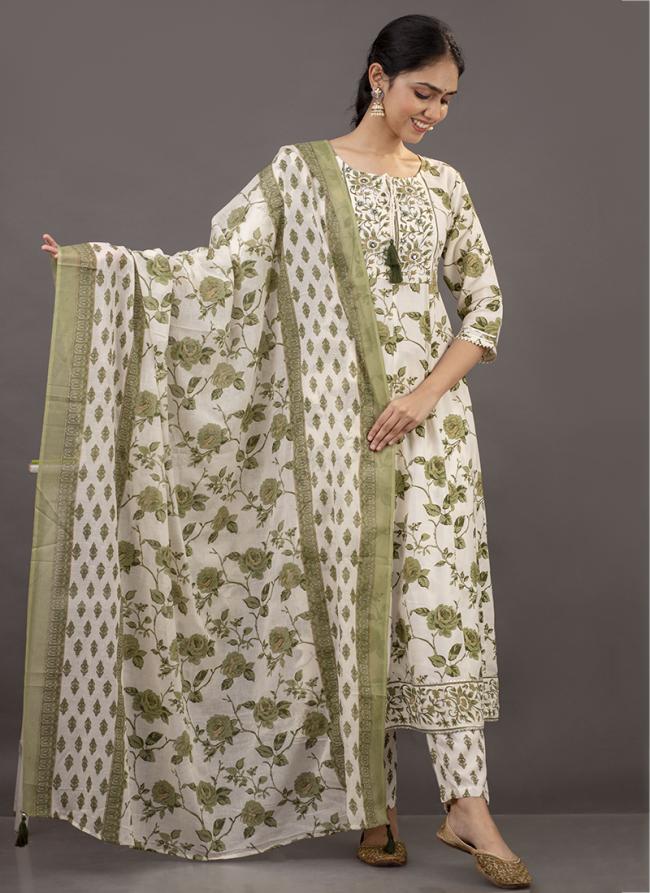 Cream Rayon Cotton Festival Wear Embroidery Work Readymade Salwar Suit