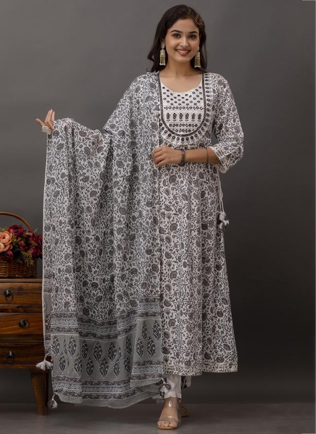 Grey Rayon Cotton Festival Wear Embroidery Work Readymade Salwar Suit