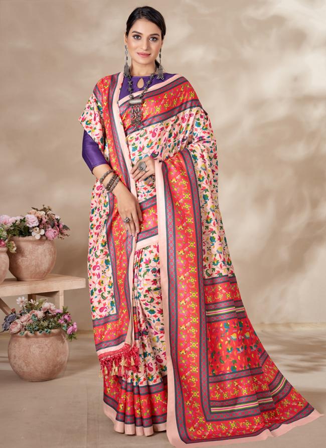 Beige Pure Pashmina Festival Wear Digital Printed Saree